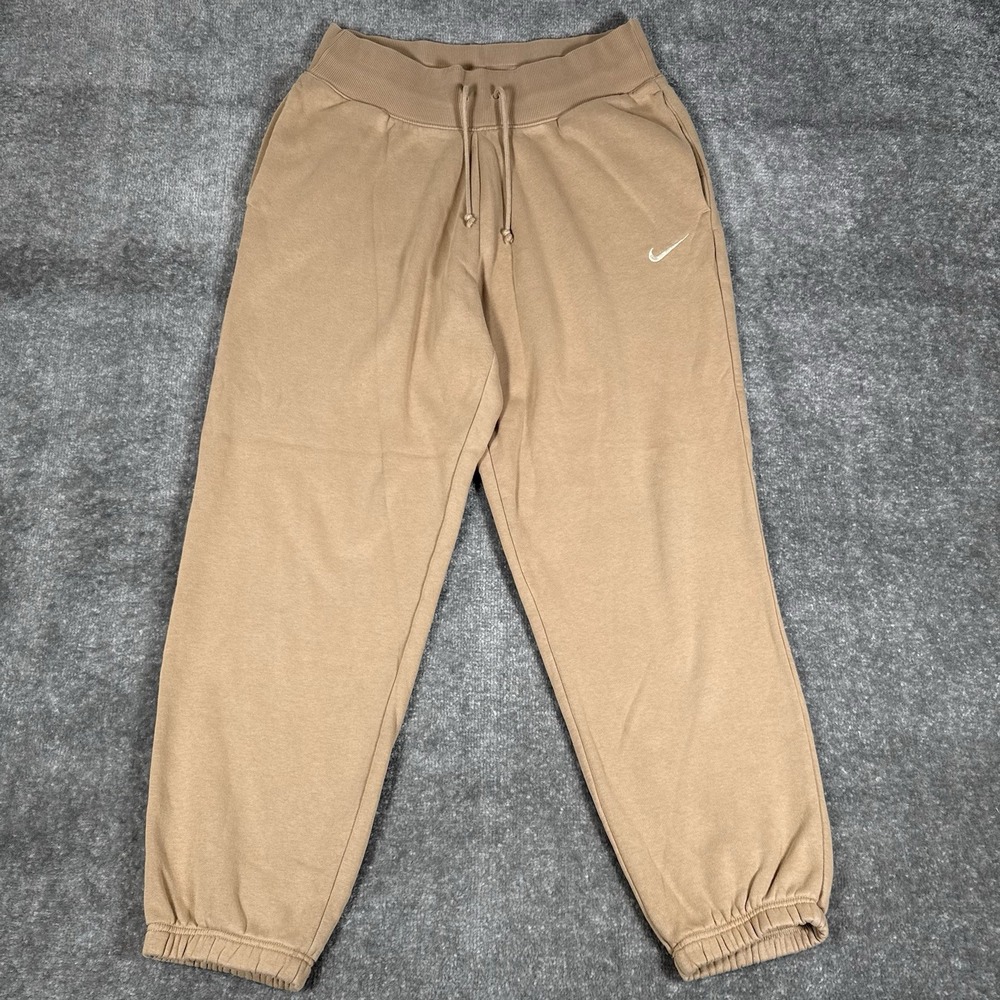 Nike Sweatpants Women's Medium Beige Fleece High Waisted Oversized‎ DQ5887-200
